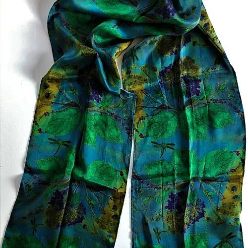 Peacock Hydrangea Silk Scarf