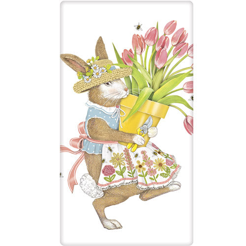 Potted Tulip Rabbit Tea Towel
