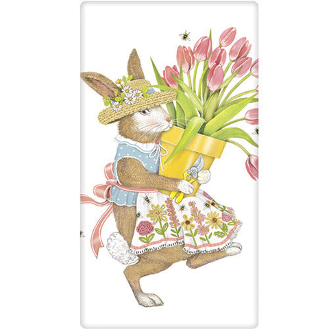 Potted Tulip Rabbit Tea Towel