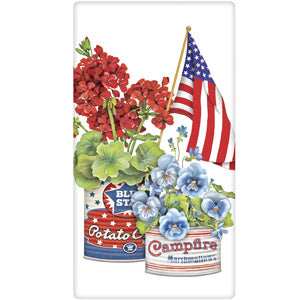 Can Flag Flowers Tea Towel