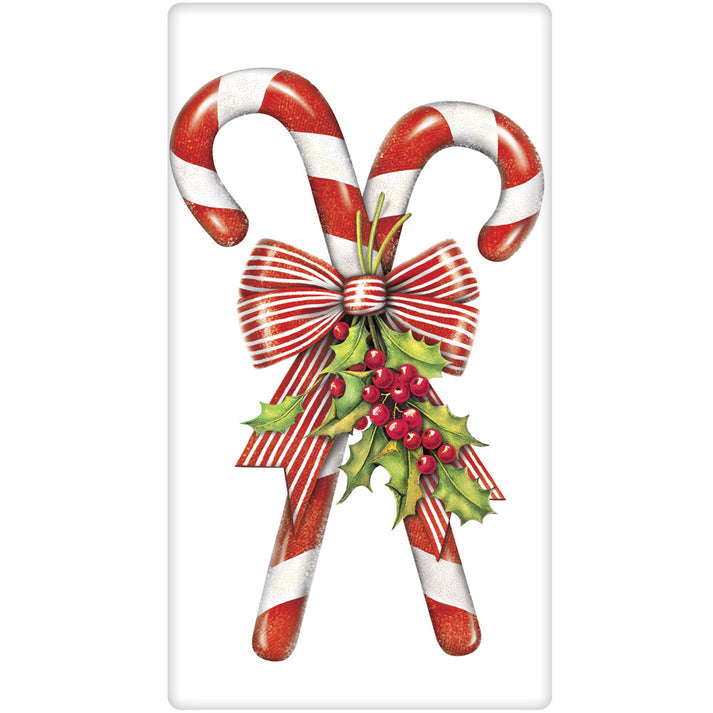 Candy Canes with Holly Tea Towel