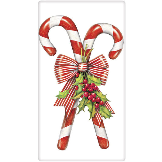Candy Canes with Holly Tea Towel