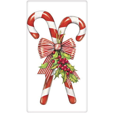 Candy Canes with Holly Tea Towel