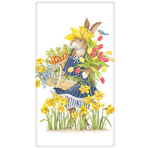 Rabbit Daffodil Garden Tea Towel
