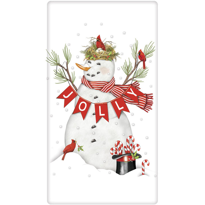 Cardinal Snowman Tea Towel