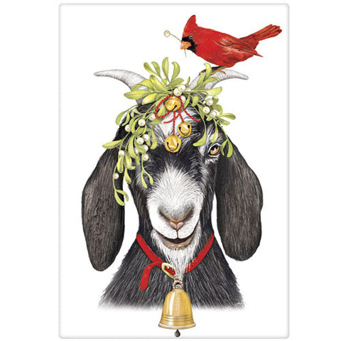 Mistletoe Goat Tea Towel