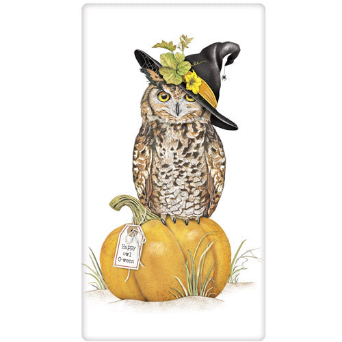 Owl on Pumpkin Tea Towel