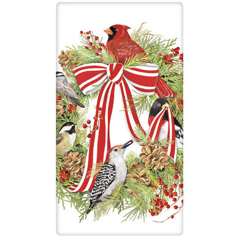 Winter Bird Wreath Tea Towel