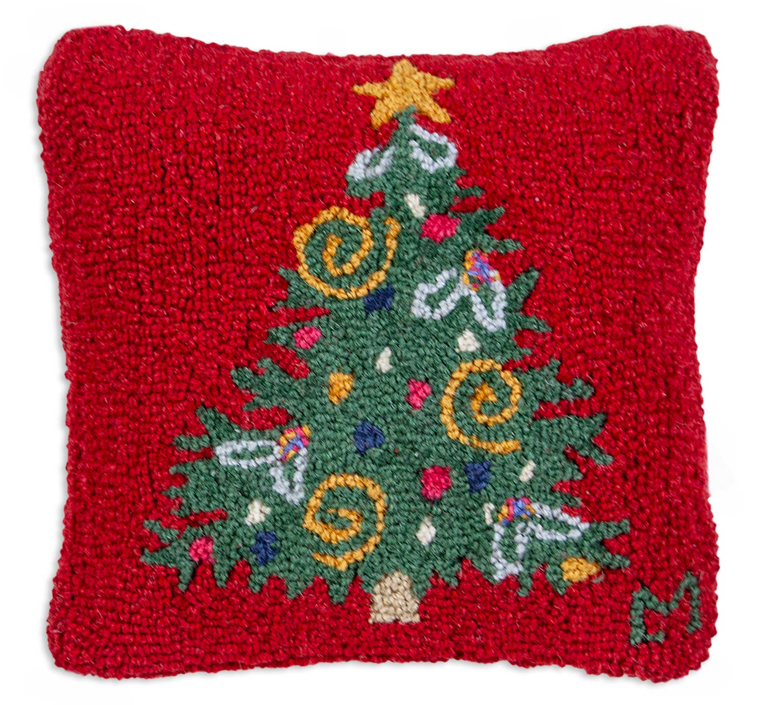 Curly Christmas Tree Pillow 14 x 14"