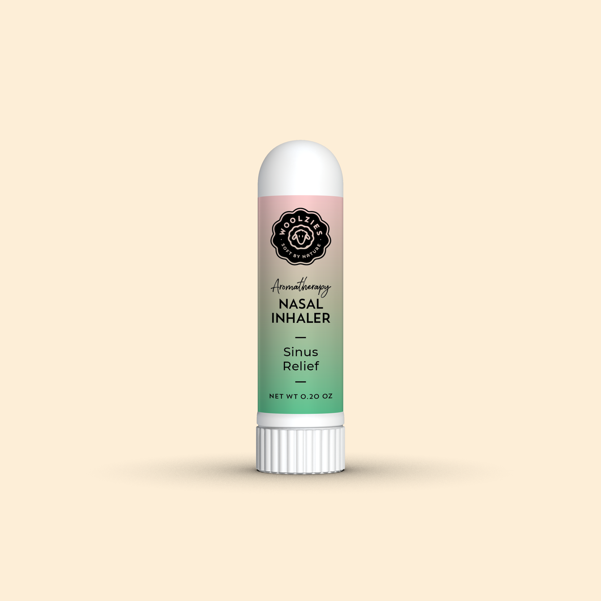 Sinus Relief nasal inhaler on a cream background.