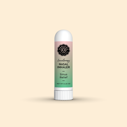 Sinus Relief nasal inhaler on a cream background.