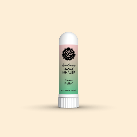 Sinus Relief nasal inhaler on a cream background.