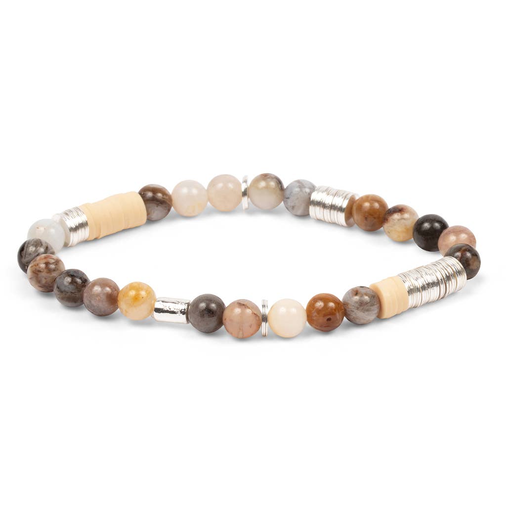 Beaded bracelet with natural stone beads on a white background