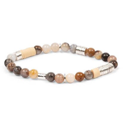 Beaded bracelet with natural stone beads on a white background