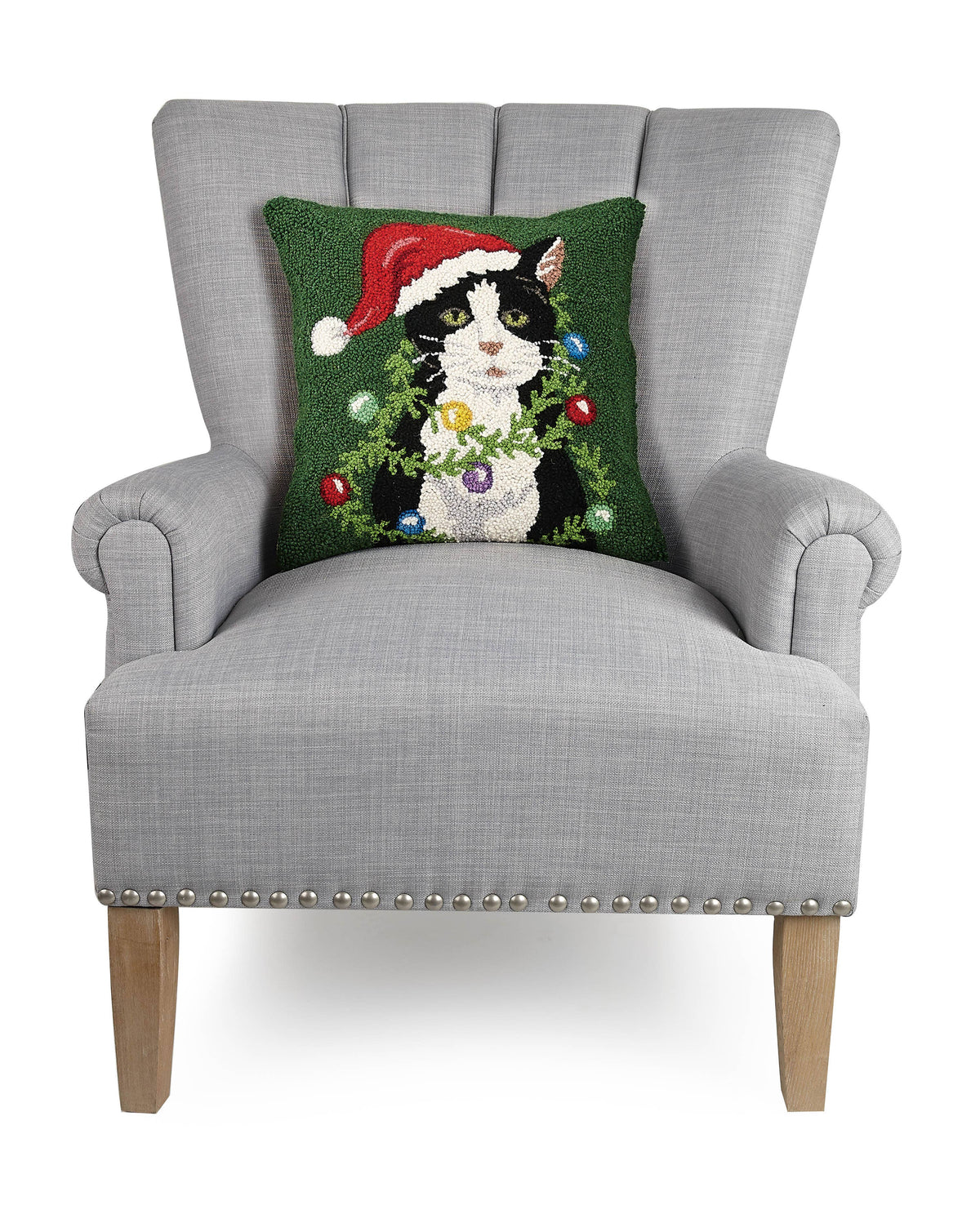 Holiday Cat Wrapped in Garland Hook Pillow