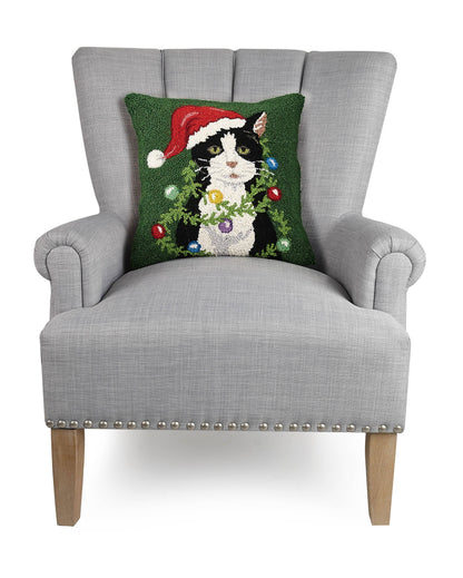 Holiday Cat Wrapped in Garland Hook Pillow