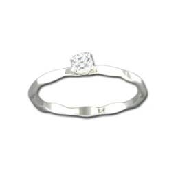 Silver ring with a cubic zirconia on a white background