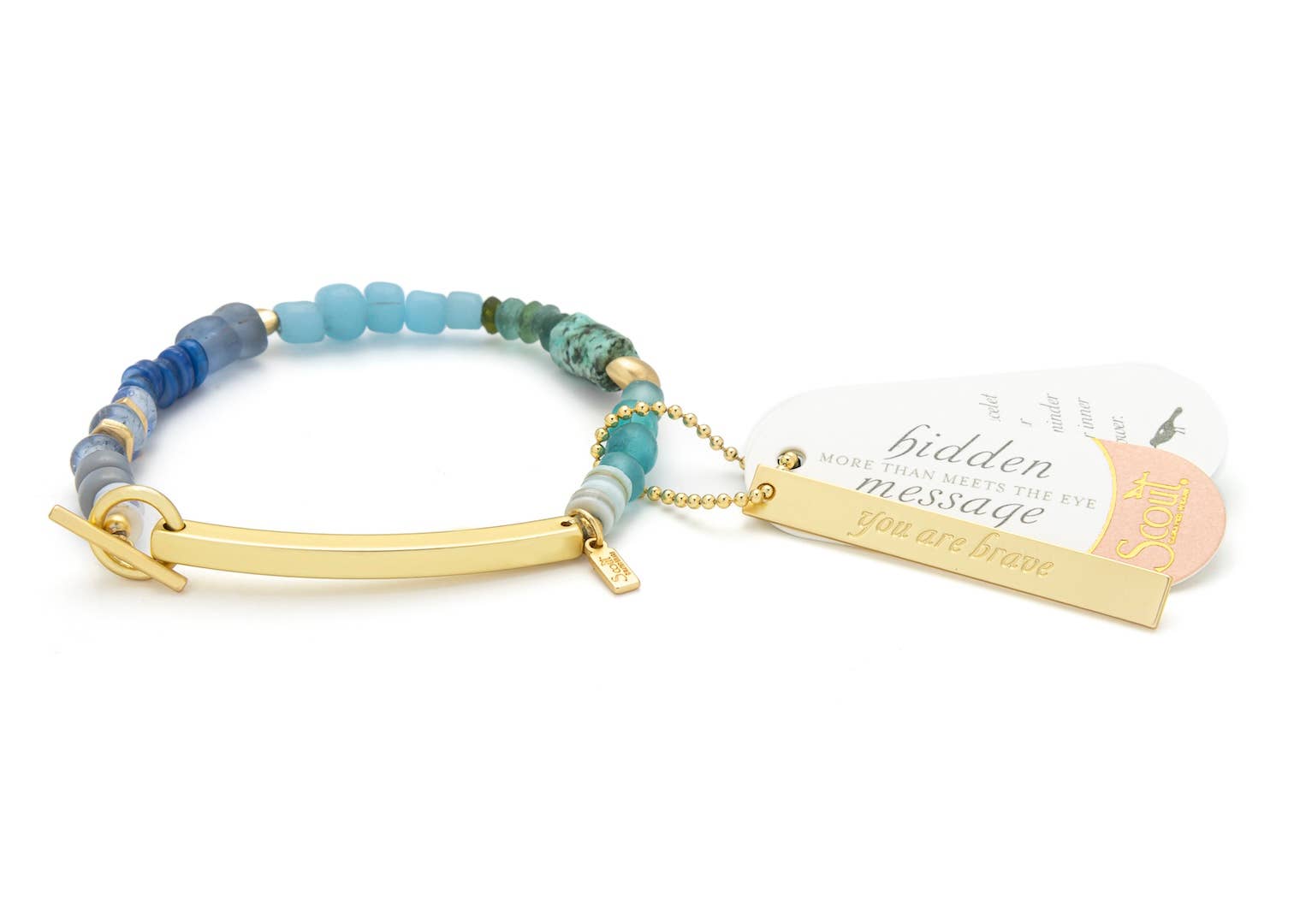 Bracelet with beads and gold bar on a white background