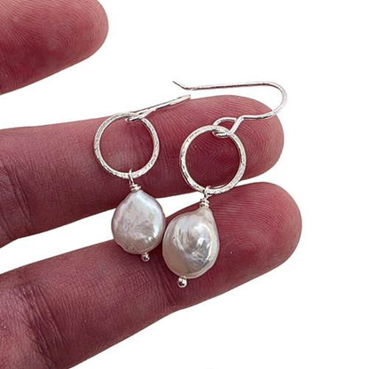 Silver Circle Pearl Earrings