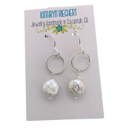 Silver Circle Pearl Earrings