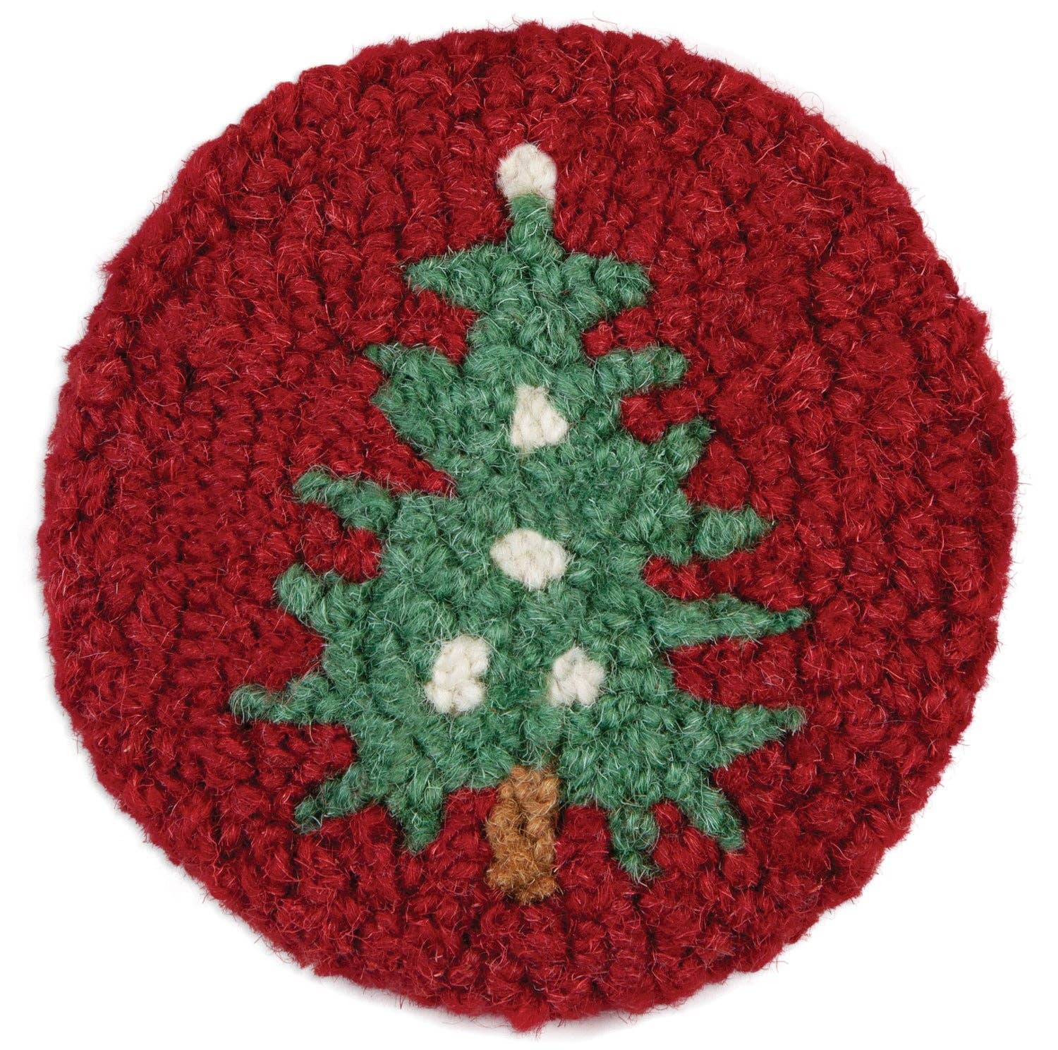 Tree On Red Hooked Wool Table Coaster 4 Pack