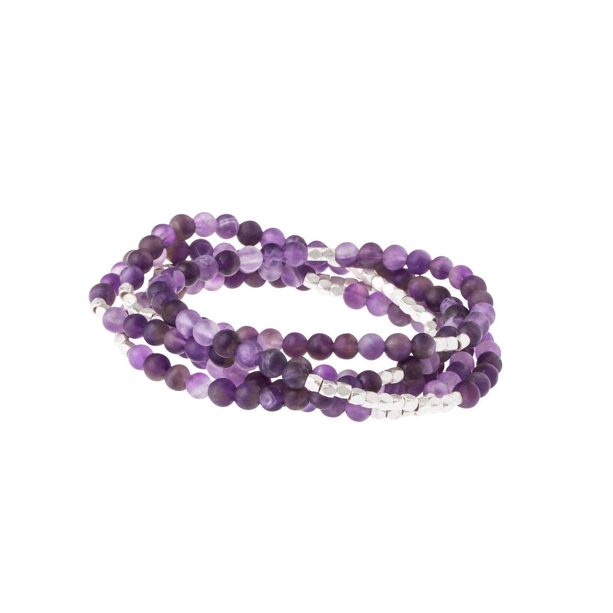 Convertible beaded amethyst necklace/wrap bracelet on a white background