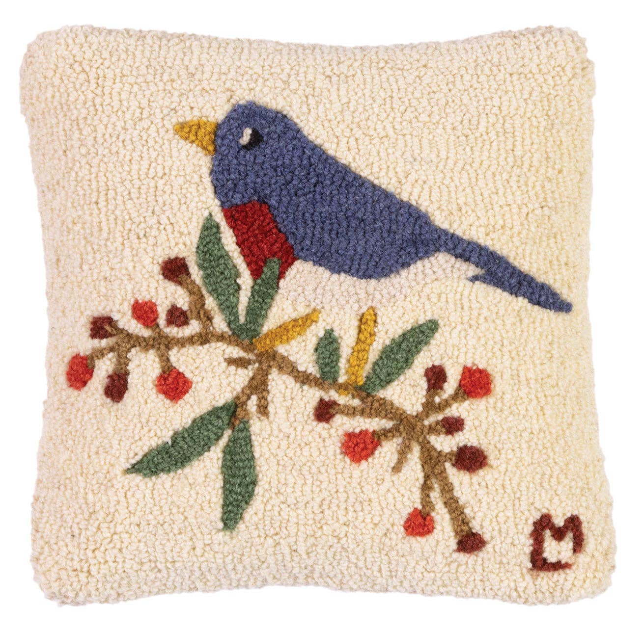 Bluebird And Berries Pillow 14" x 14"