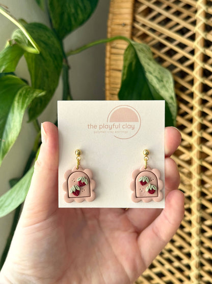 Pink Strawberry Scalloped Earrings