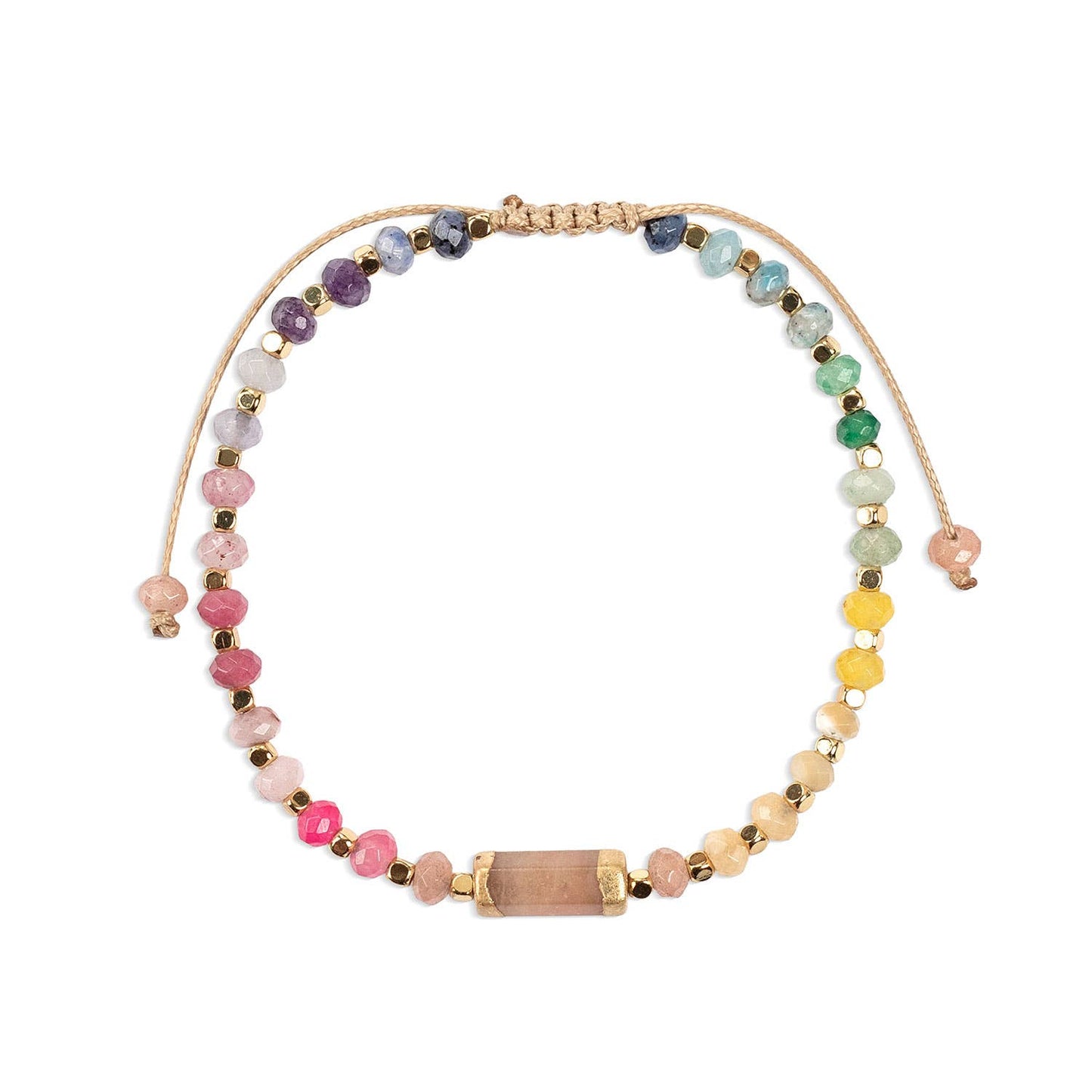Multicolored beaded necklace on a white background
