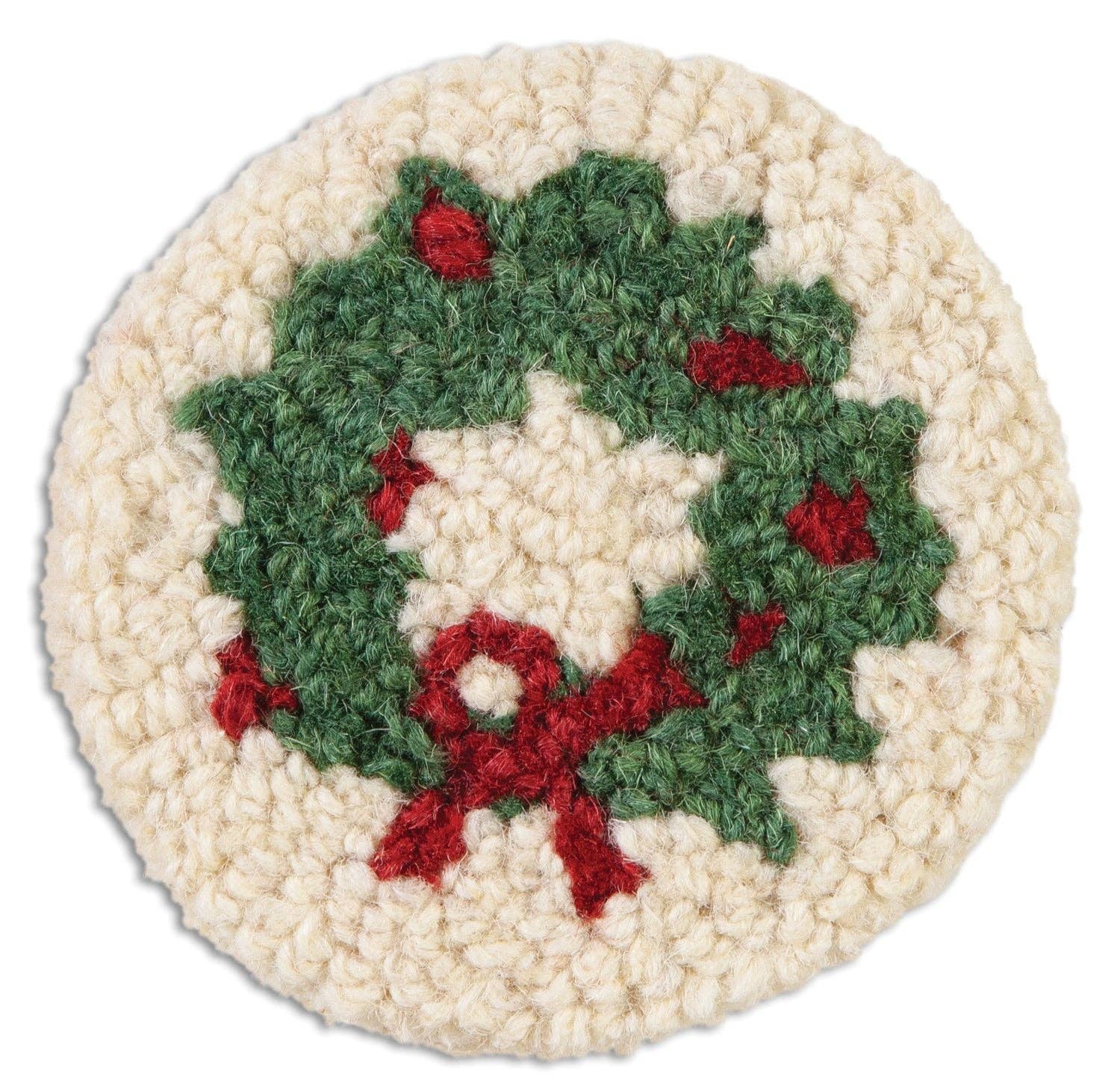 Wreath Hooked Wool Table Coaster 4 Pack
