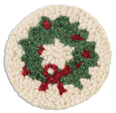 Wreath Hooked Wool Table Coaster 4 Pack