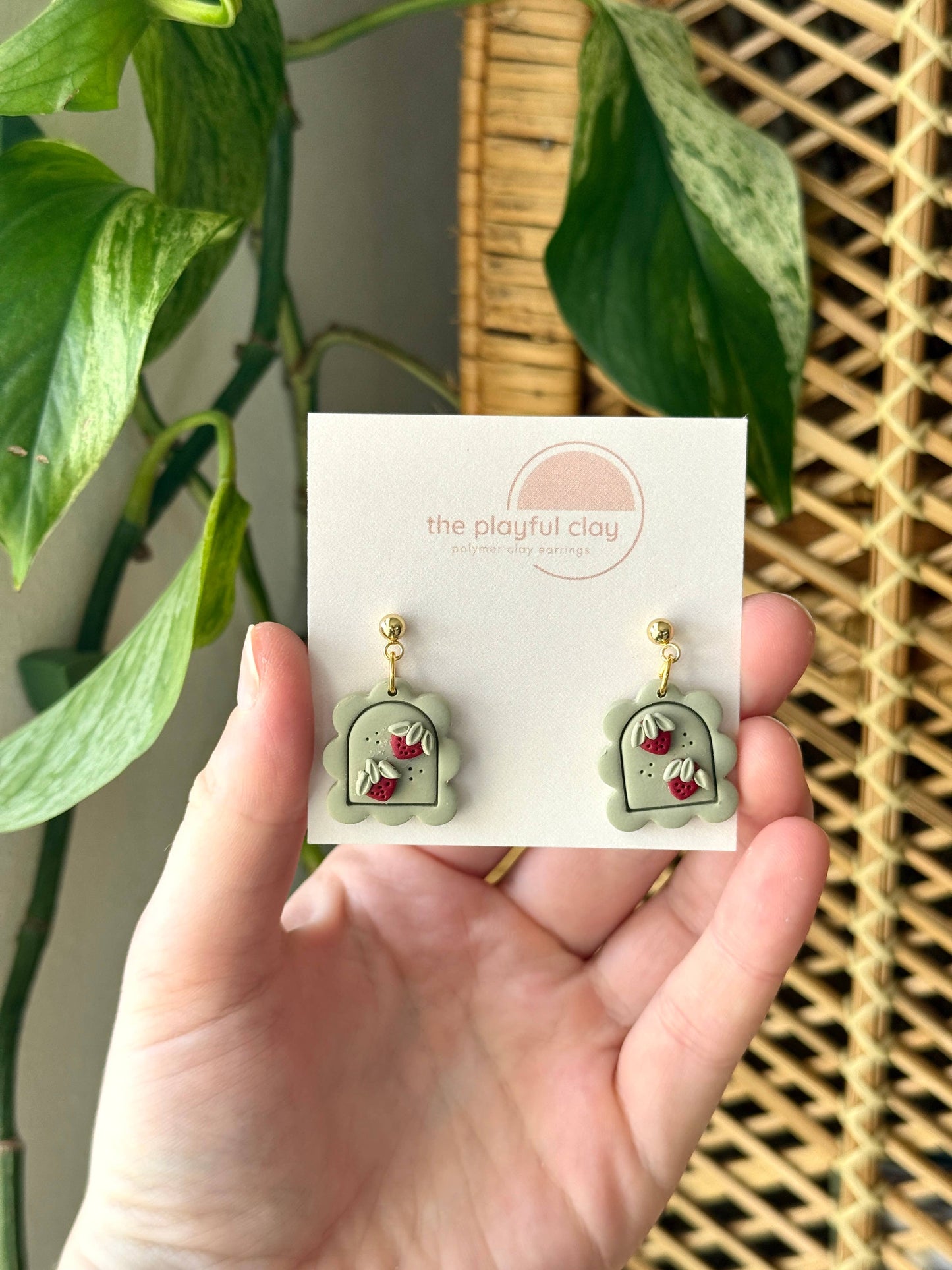 Pink Strawberry Scalloped Earrings