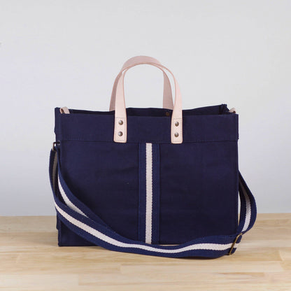 Navy Canvas Striped Box Tote Bag
