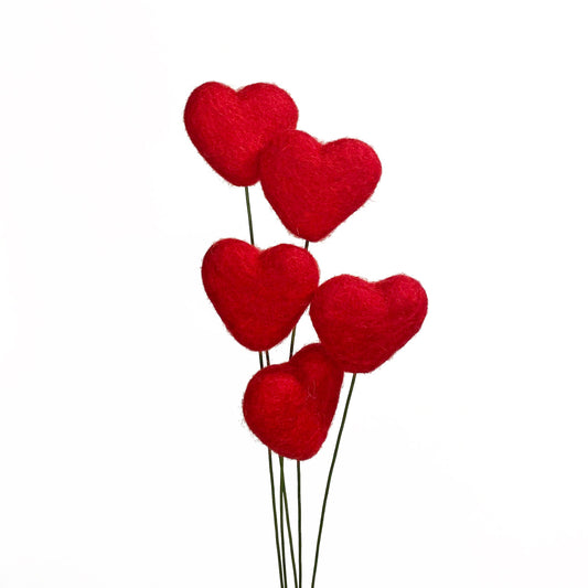 Red Felt Heart Stems