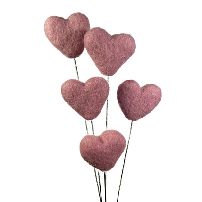 Baby Pink Felt Heart Stems