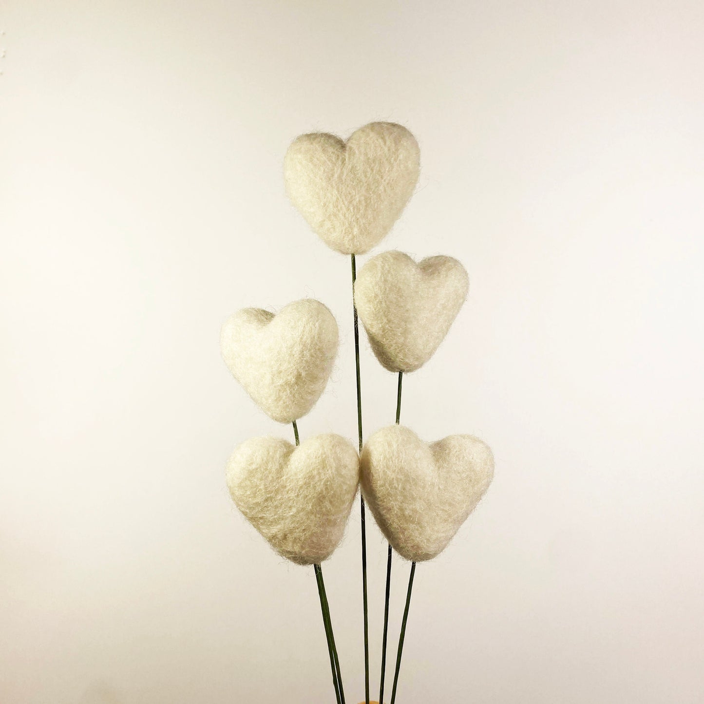Fresh Cream Felt Heart Stems