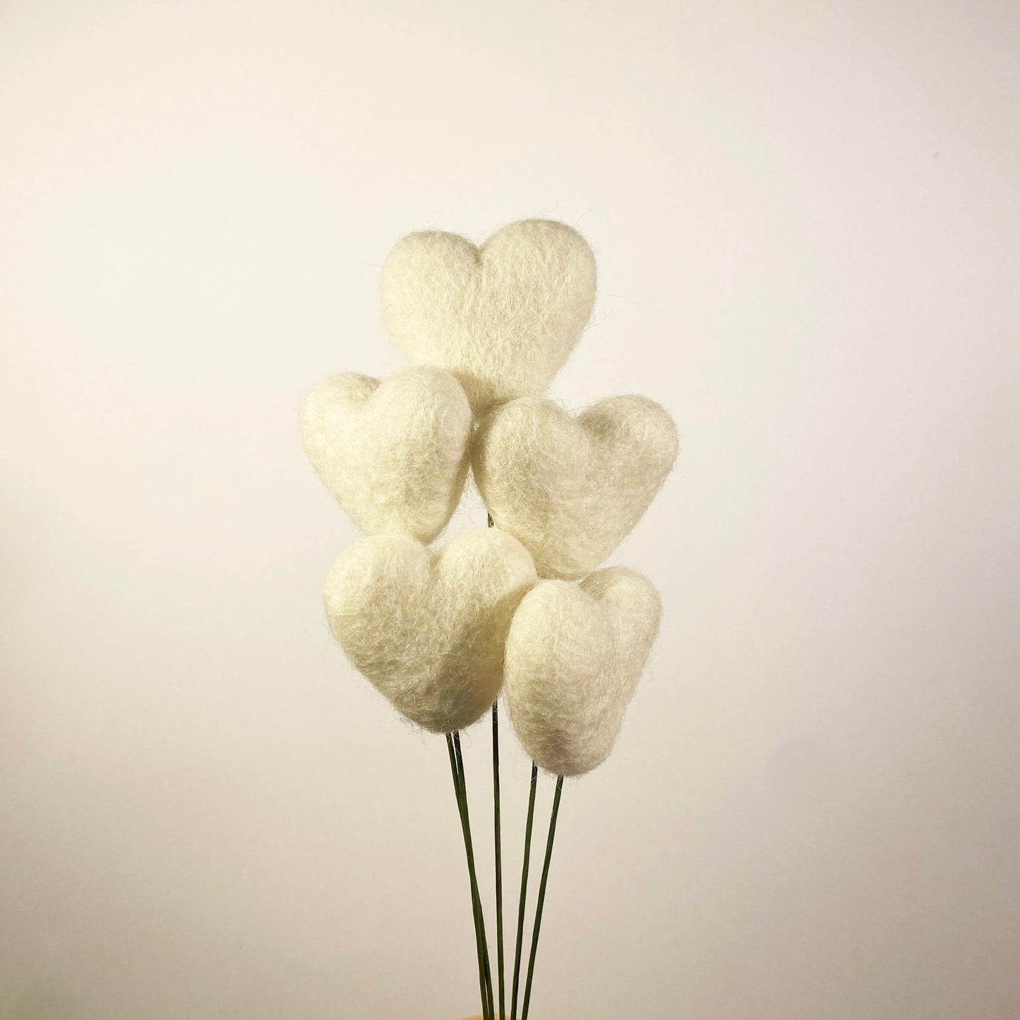 Fresh Cream Felt Heart Stems