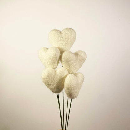 Fresh Cream Felt Heart Stems
