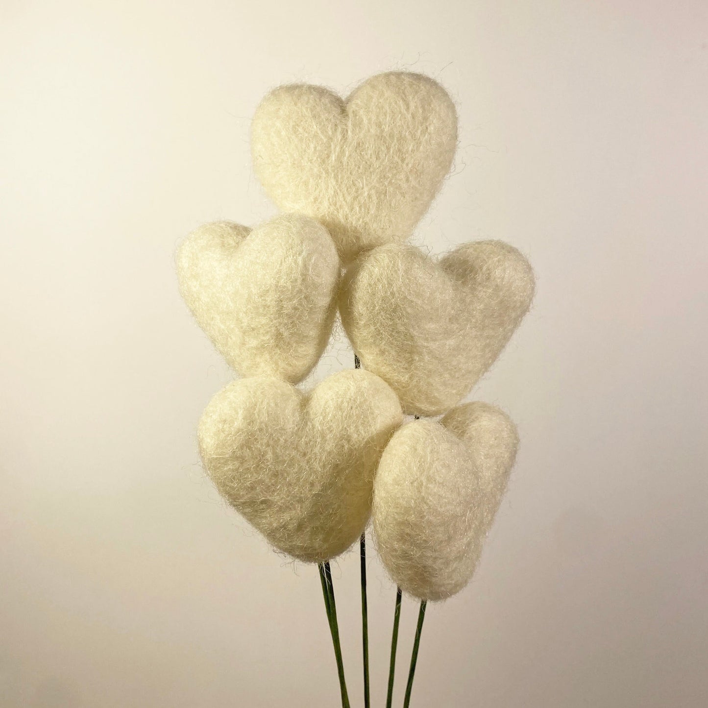 Fresh Cream Felt Heart Stems