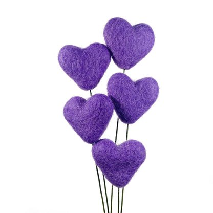 Purple Felt Heart Stems