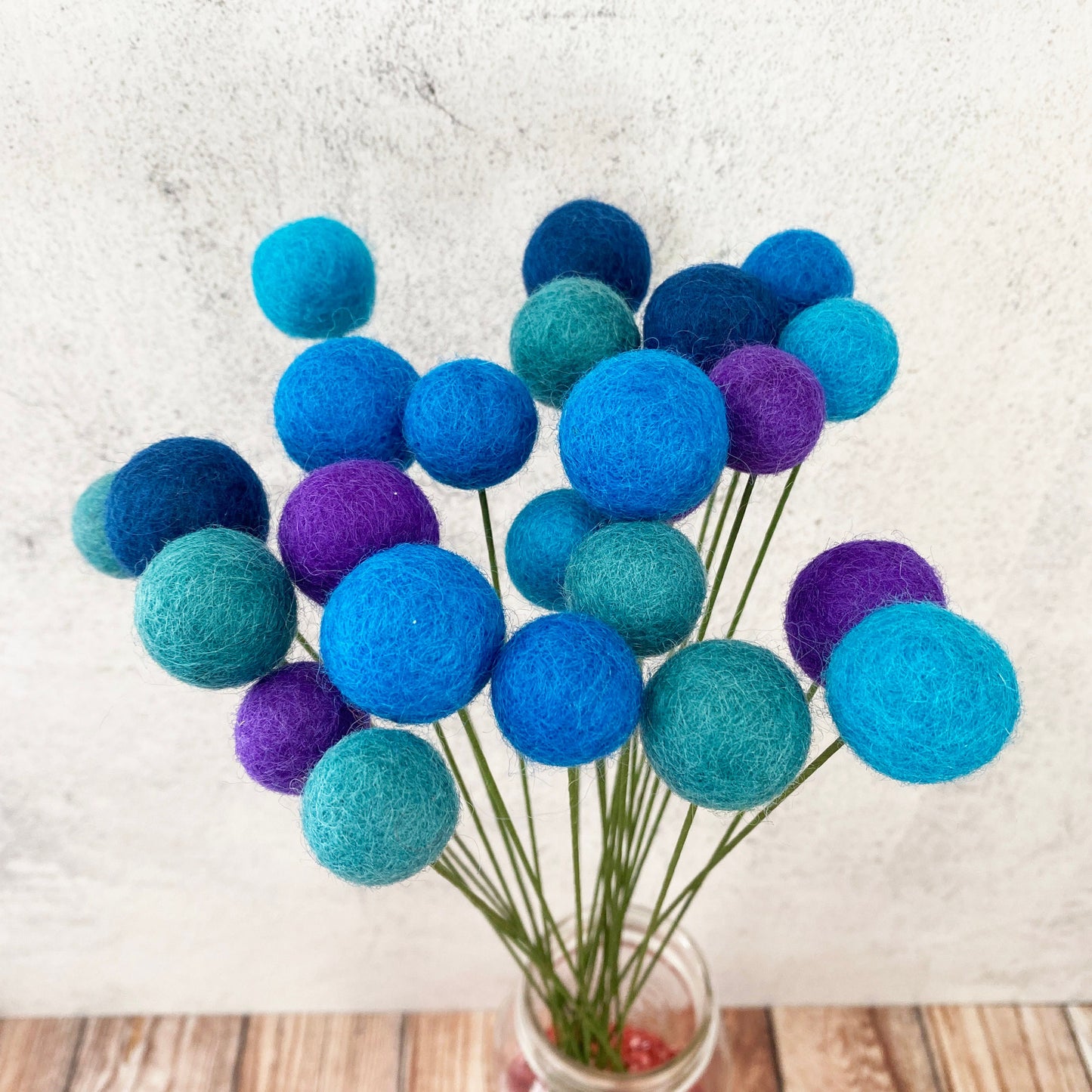 Blue Skies Wool Flower Ball Bouquet
