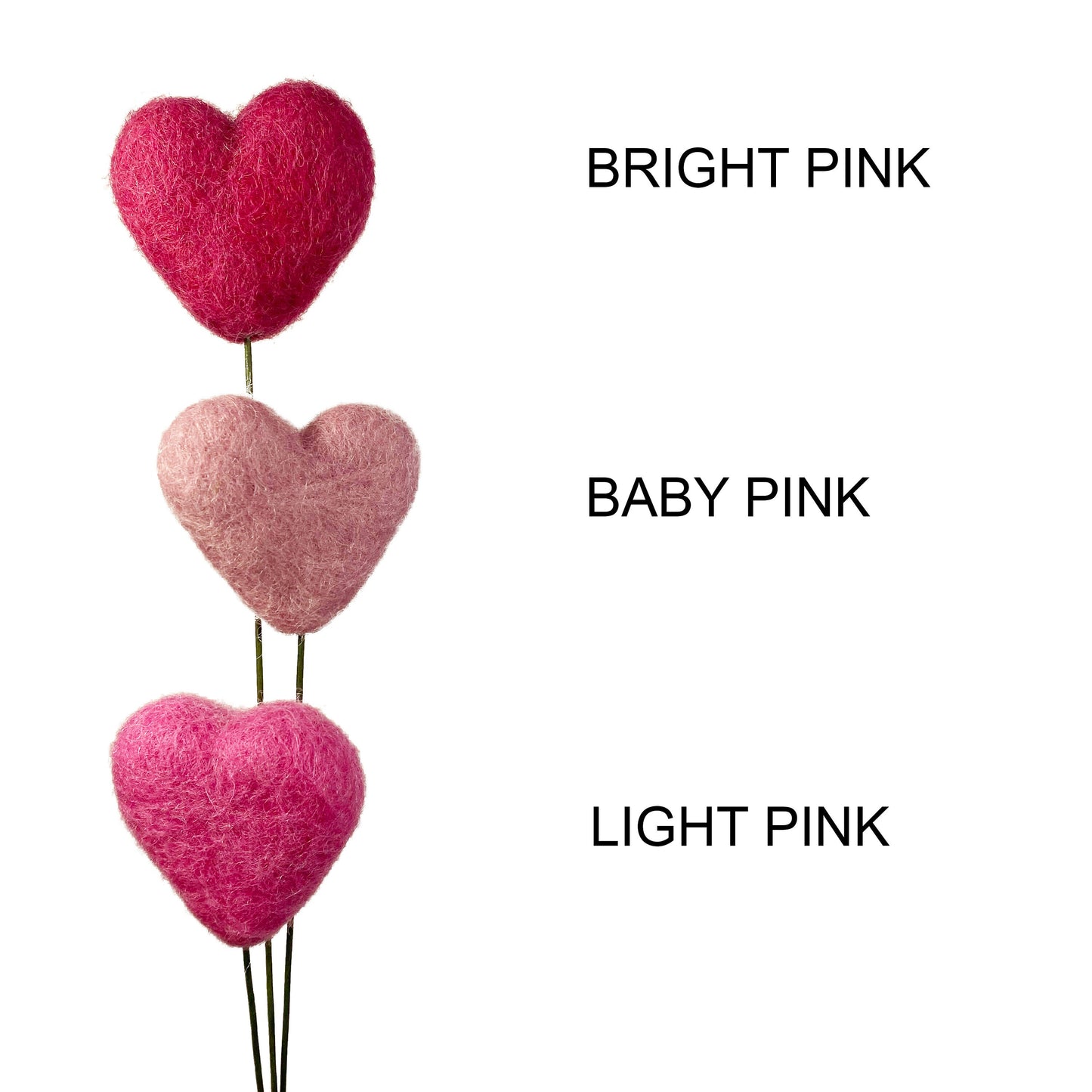 Light Pink Felt Heart Stems