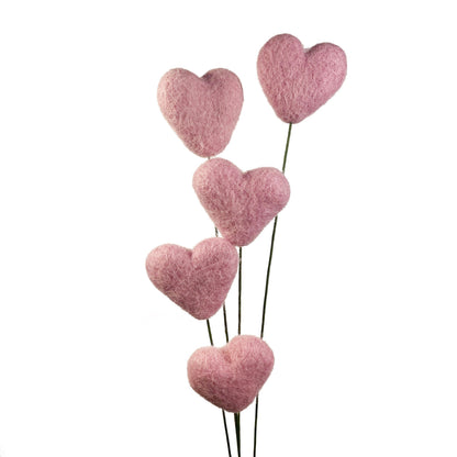 Baby Pink Felt Heart Stems