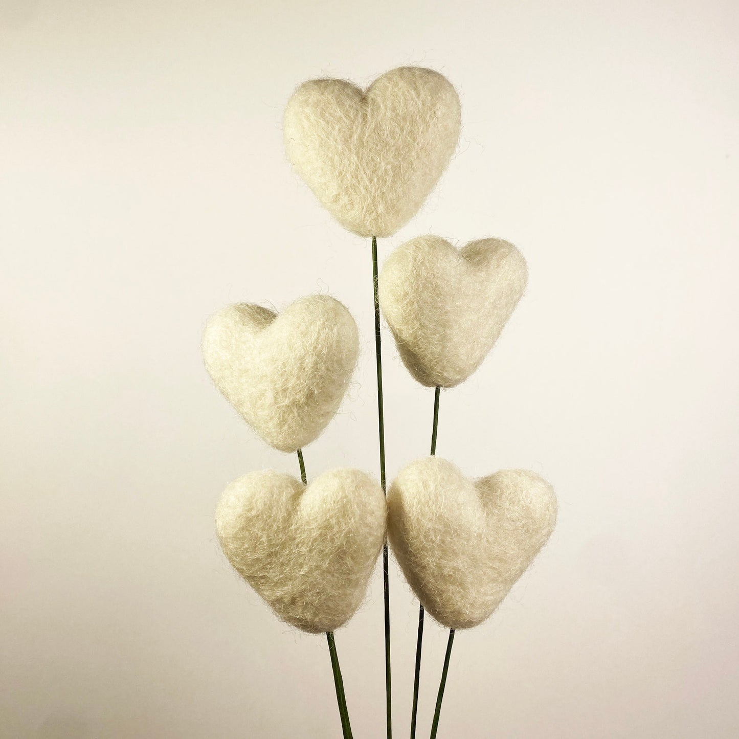Fresh Cream Felt Heart Stems
