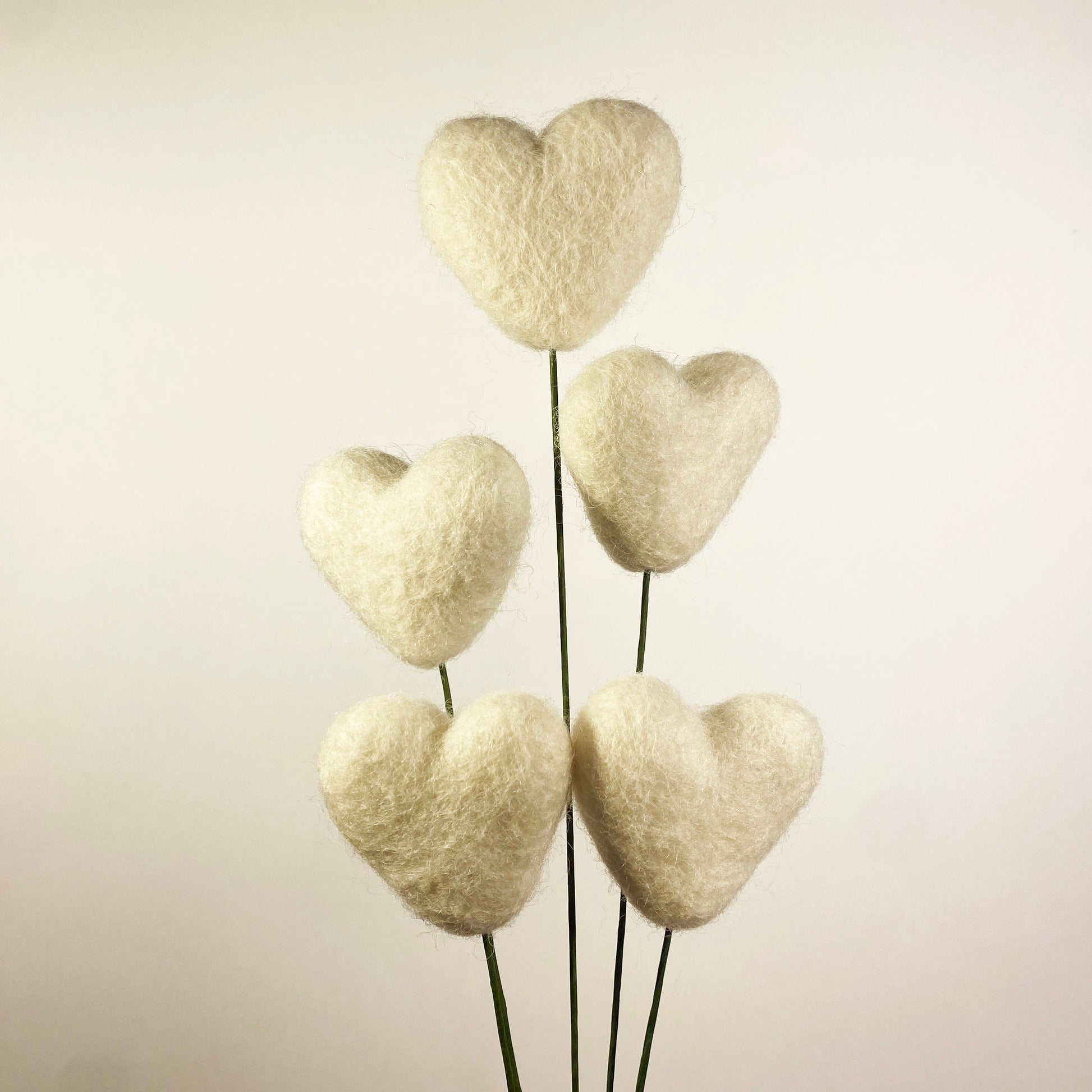 Fresh Cream Felt Heart Stems