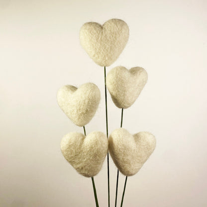 Fresh Cream Felt Heart Stems