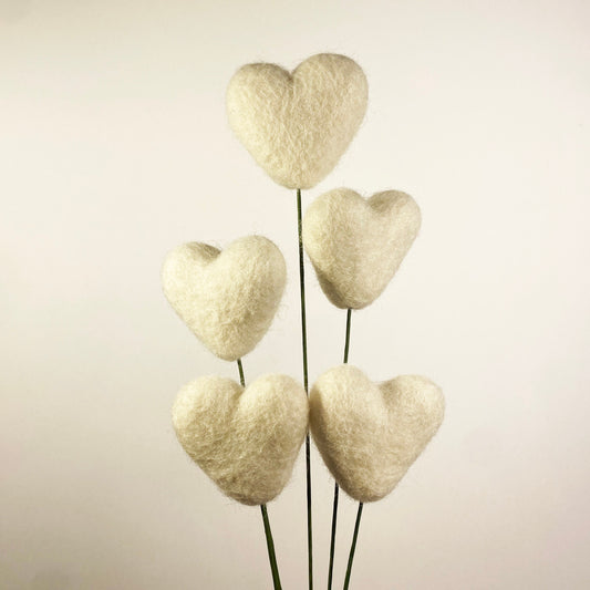 Fresh Cream Felt Heart Stems