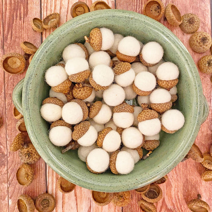 Mini Felt Acorns Fresh Cream