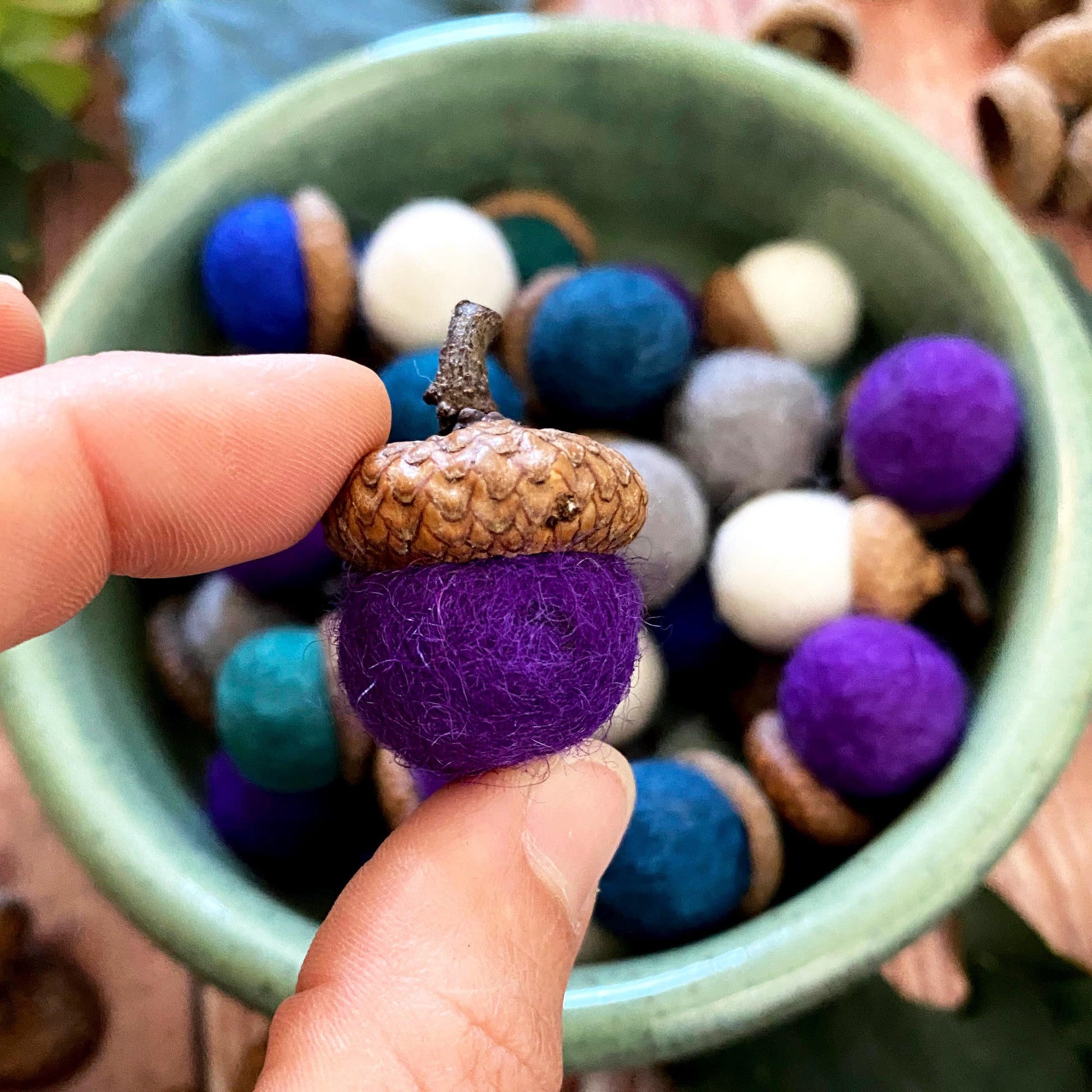 Felt Acorns Coastal Mist