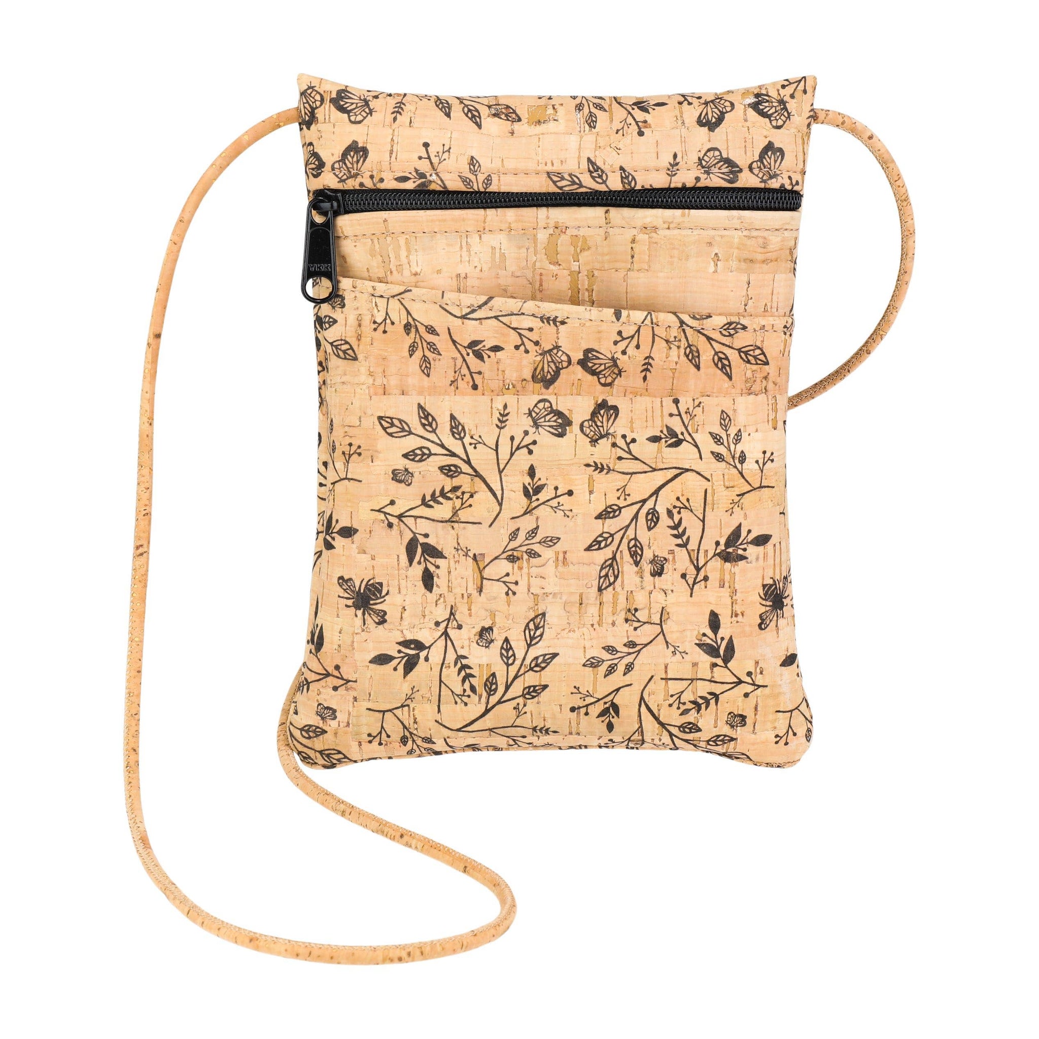 Black Floral Cork Mini Crossbody Bag